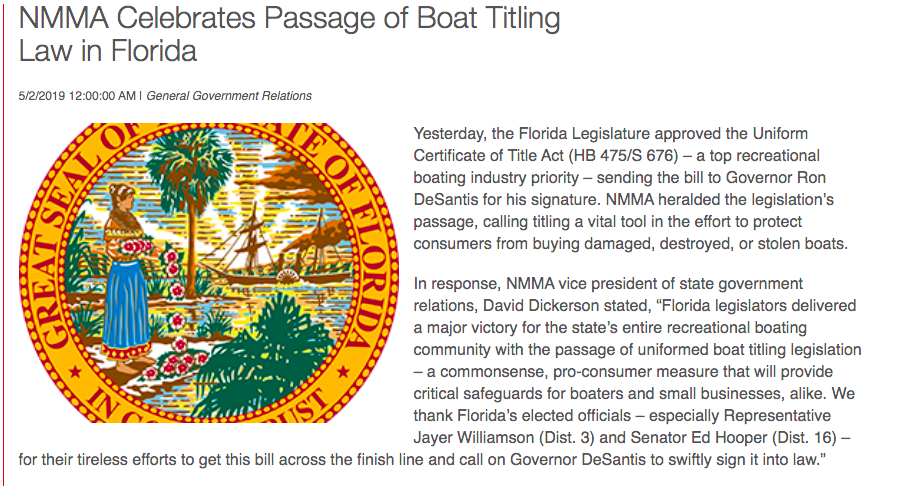 Florida Boat Title Law Passage